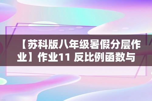 【苏科版八年级暑假分层作业】作业11 反比例函数与几何综合（原卷版+解析版）