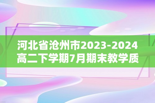 河北省沧州市2023-2024高二下学期7月期末教学质量监测化学试题（含解析）