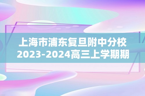 上海市浦东复旦附中分校2023-2024高三上学期期中考试化学试卷（答案）