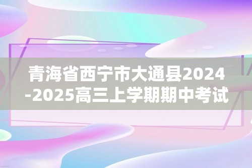 青海省西宁市大通县2024-2025高三上学期期中考试 化学试卷（答案）