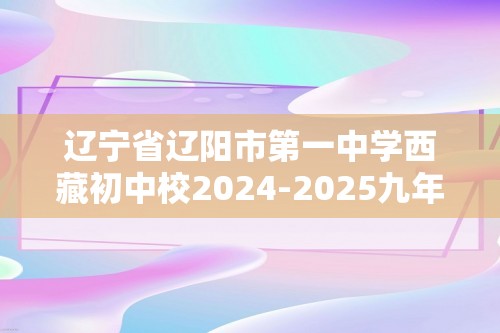 辽宁省辽阳市第一中学西藏初中校2024-2025九年级上学期11月期中化学试题（PDF含答案）