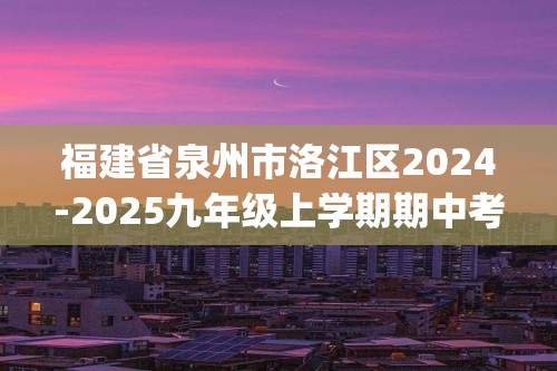 福建省泉州市洛江区2024-2025九年级上学期期中考试化学试题(答案)