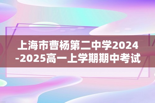 上海市曹杨第二中学2024-2025高一上学期期中考试化学试题（答案）