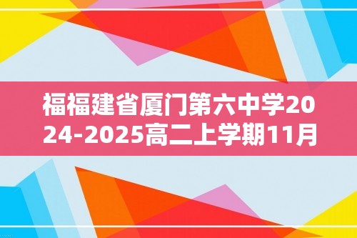 福福建省厦门第六中学2024-2025高二上学期11月期中化学试题（答案）