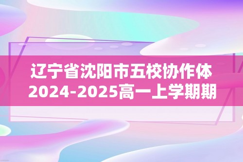 辽宁省沈阳市五校协作体2024-2025高一上学期期中考试化学试题（答案）