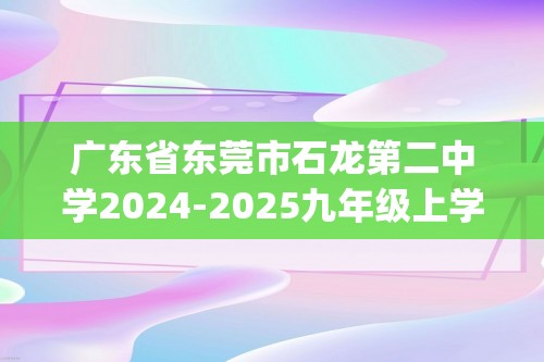 广东省东莞市石龙第二中学2024-2025九年级上学期期中测试化学试卷（含答案)