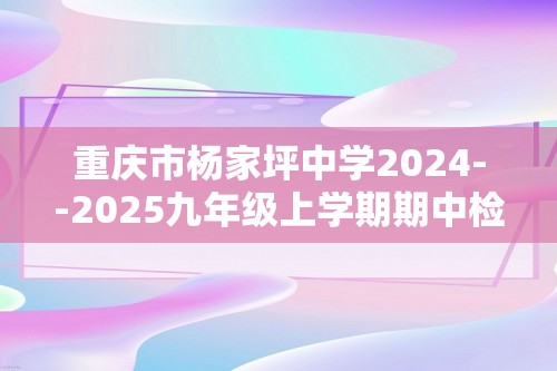 重庆市杨家坪中学2024--2025九年级上学期期中检测化学试卷