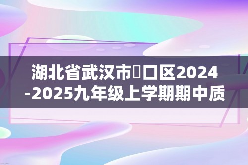 湖北省武汉市硚口区2024-2025九年级上学期期中质量检测化学试题