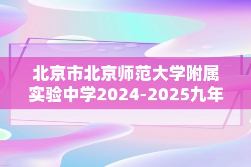 北京市北京师范大学附属实验中学2024-2025九年级上学期期中考试化学试卷（答案）