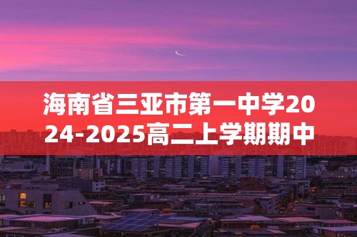 海南省三亚市第一中学2024-2025高二上学期期中考试化学试题（答案）