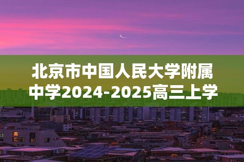 北京市中国人民大学附属中学2024-2025高三上学期第三次统一练习化学试题（答案）