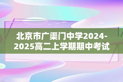 北京市广渠门中学2024-2025高二上学期期中考试 化学试题（答案）