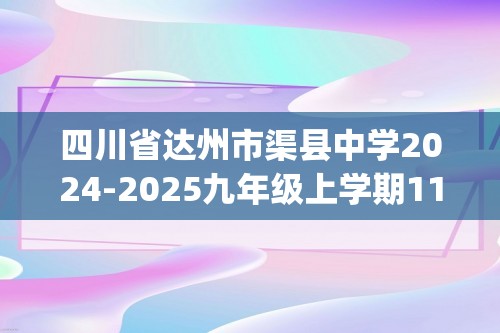 四川省达州市渠县中学2024-2025九年级上学期11月期中化学试题(无答案)