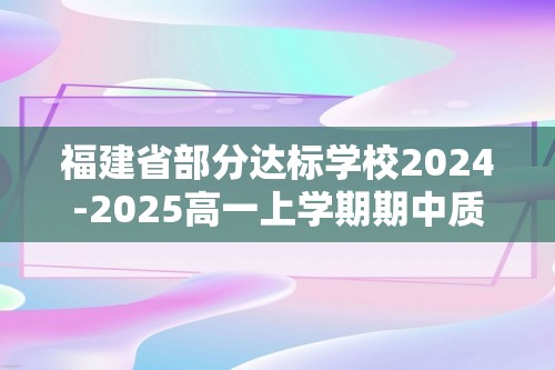 福建省部分达标学校2024-2025高一上学期期中质量检测 化学试题（答案）