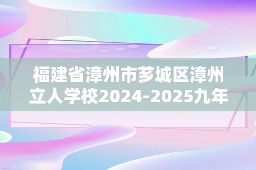 福建省漳州市芗城区漳州立人学校2024-2025九年级上学期期中考试化学试题（答案）