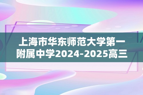 上海市华东师范大学第一附属中学2024-2025高三上学期化学期中考试（答案）