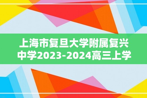 上海市复旦大学附属复兴中学2023-2024高三上学期期中考试 化学（等级）试卷（答案）