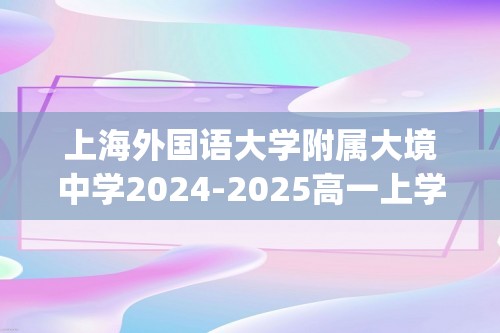 上海外国语大学附属大境中学2024-2025高一上学期期中考试 化学试卷 (无答案)