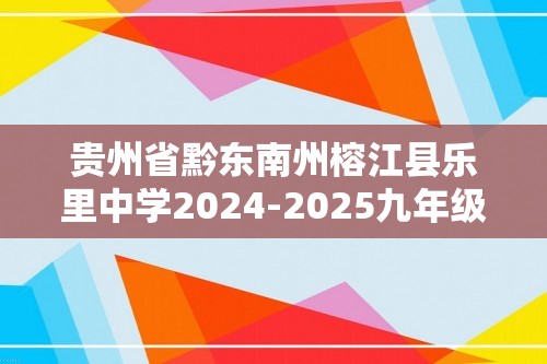 贵州省黔东南州榕江县乐里中学2024-2025九年级上学期期中质量监测化学试卷