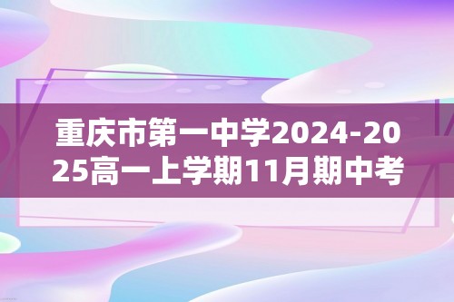 重庆市第一中学2024-2025高一上学期11月期中考试化学试卷（答案）