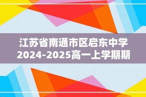 江苏省南通市区启东中学2024-2025高一上学期期中考试化学试题（答案）