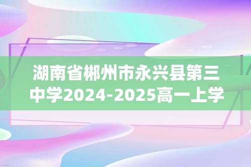 湖南省郴州市永兴县第三中学2024-2025高一上学期11月期中化学试题(02)（答案）