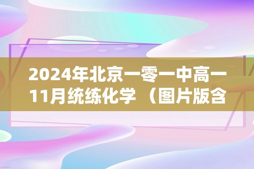 2024年北京一零一中高一11月统练化学 （图片版含答案）