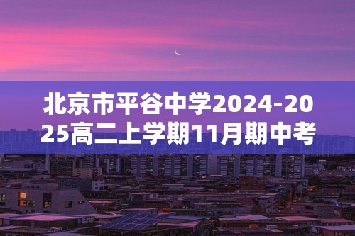 北京市平谷中学2024-2025高二上学期11月期中考试化学试卷（答案）