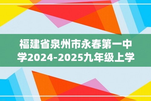 福建省泉州市永春第一中学2024-2025九年级上学期期中考试化学试题（含答案)