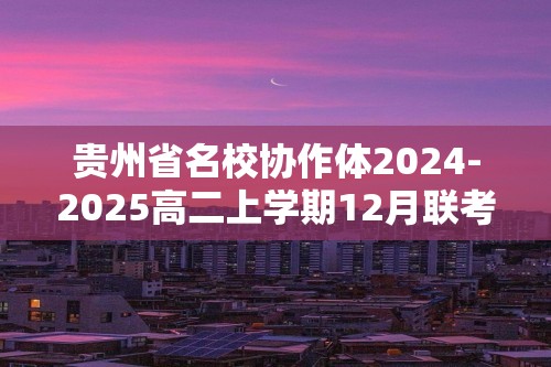 贵州省名校协作体2024-2025高二上学期12月联考（一）化学试题（答案）