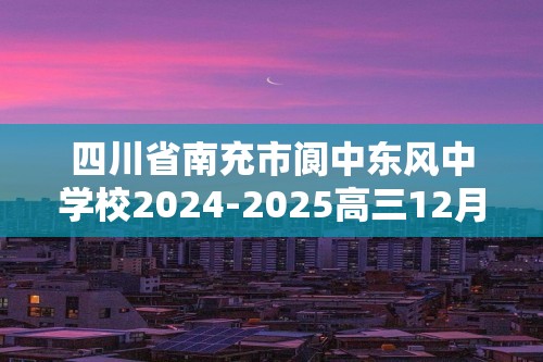 四川省南充市阆中东风中学校2024-2025高三12月月考 化学试题（答案）