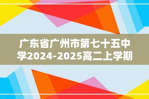 广东省广州市第七十五中学2024-2025高二上学期第二次阶段性考试 化学试卷（答案）