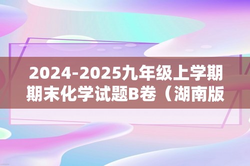 2024-2025九年级上学期期末化学试题B卷（湖南版）（原卷版+解析版）