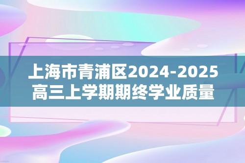 上海市青浦区2024-2025高三上学期期终学业质量调研（一模）化学试卷（答案）