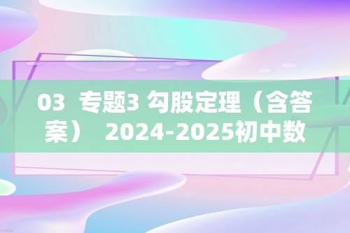 03  专题3 勾股定理（含答案）  2024-2025初中数学沪科版八年级下册单元专题练