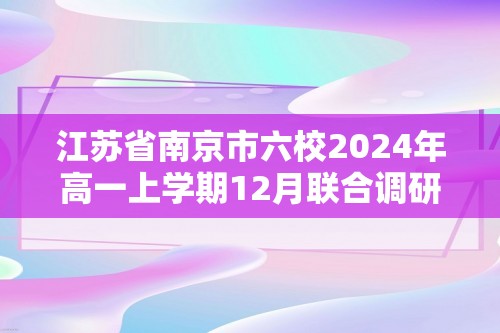 江苏省南京市六校2024年高一上学期12月联合调研化学试卷（答案）