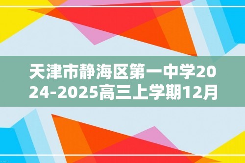 天津市静海区第一中学2024-2025高三上学期12月学生学业能力调研化学试题（答案）