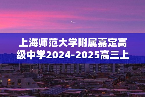 上海师范大学附属嘉定高级中学2024-2025高三上学期第一次学业检测 化学试题（无答案）