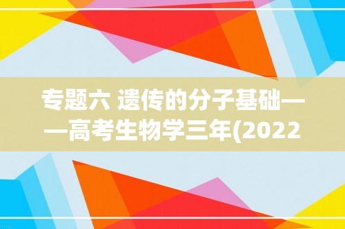 专题六 遗传的分子基础——高考生物学三年(2022-2024)真题精编卷（含解析）