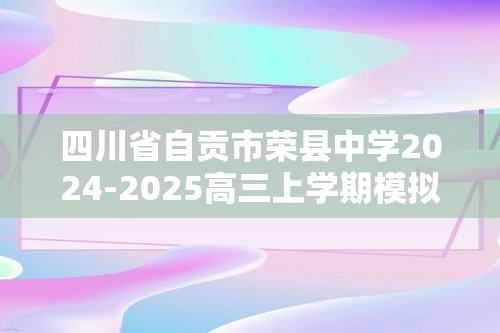 四川省自贡市荣县中学2024-2025高三上学期模拟试卷二化学试题（答案）