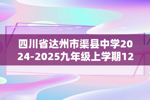 四川省达州市渠县中学2024-2025九年级上学期12月月考化学试题（无答案）