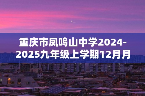 重庆市凤鸣山中学2024-2025九年级上学期12月月考（第二次消化作业）化学试题（图片版含答案）