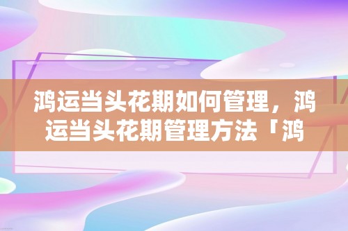 鸿运当头花期如何管理，鸿运当头花期管理方法「鸿运当头」