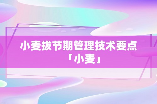 小麦拔节期管理技术要点「小麦」