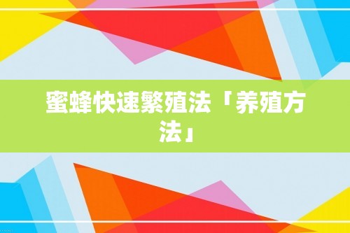 蜜蜂快速繁殖法「养殖方法」