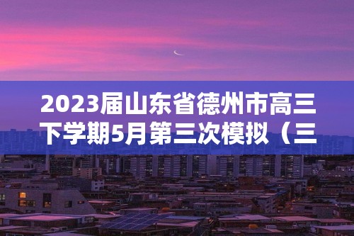 2023届山东省德州市高三下学期5月第三次模拟（三模）化学试题（答案）