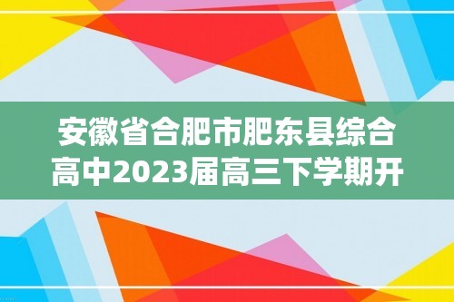 安徽省合肥市肥东县综合高中2023届高三下学期开学考试化学试卷(答案)