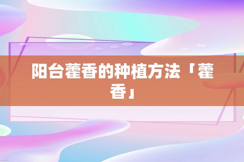 阳台藿香的种植方法「藿香」