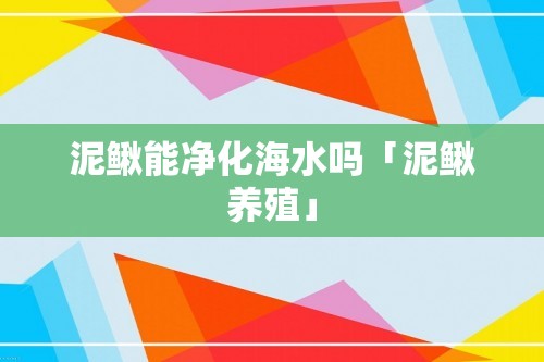 泥鳅能净化海水吗「泥鳅养殖」