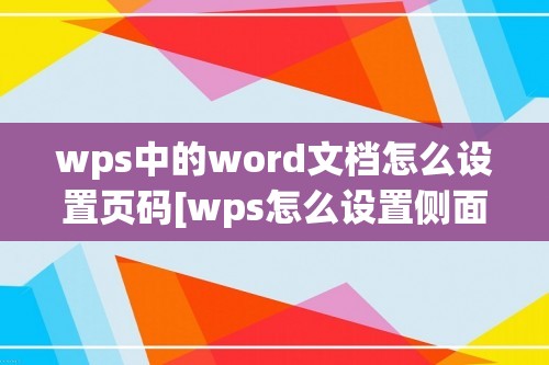 wps中的word文档怎么设置页码[wps怎么设置侧面页码]